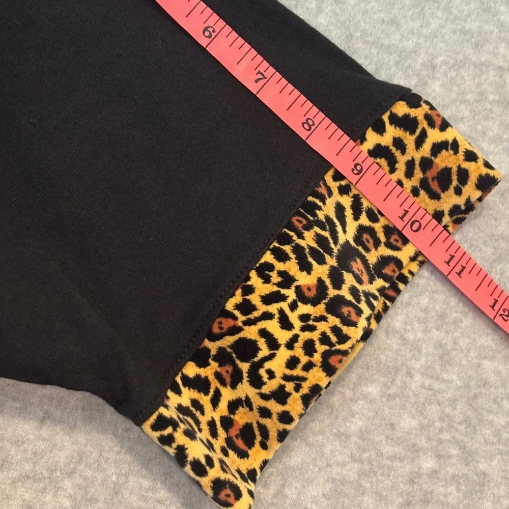 Vintage 70s Pillow Walks‎ Women's Black Leopard Print Sleep Tee Cotton T-Shirt